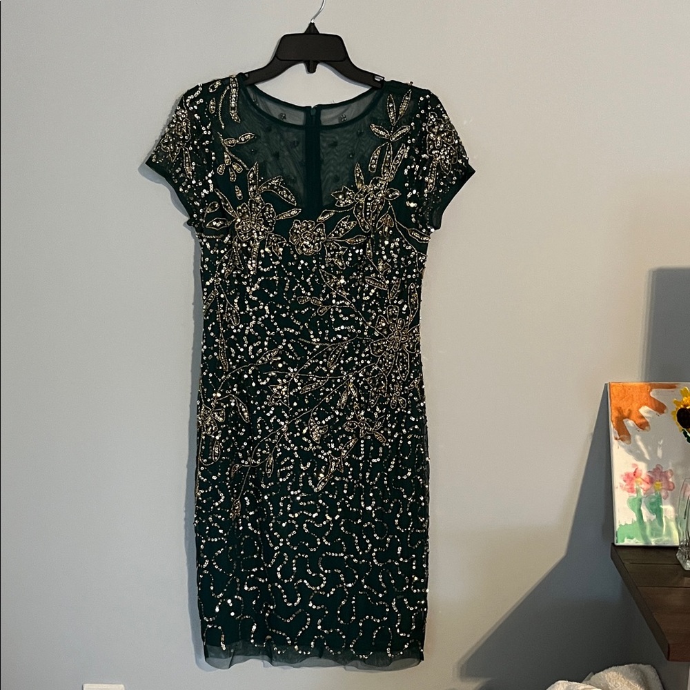 Adrianna Papell Dark Green Beaded Midi Dress